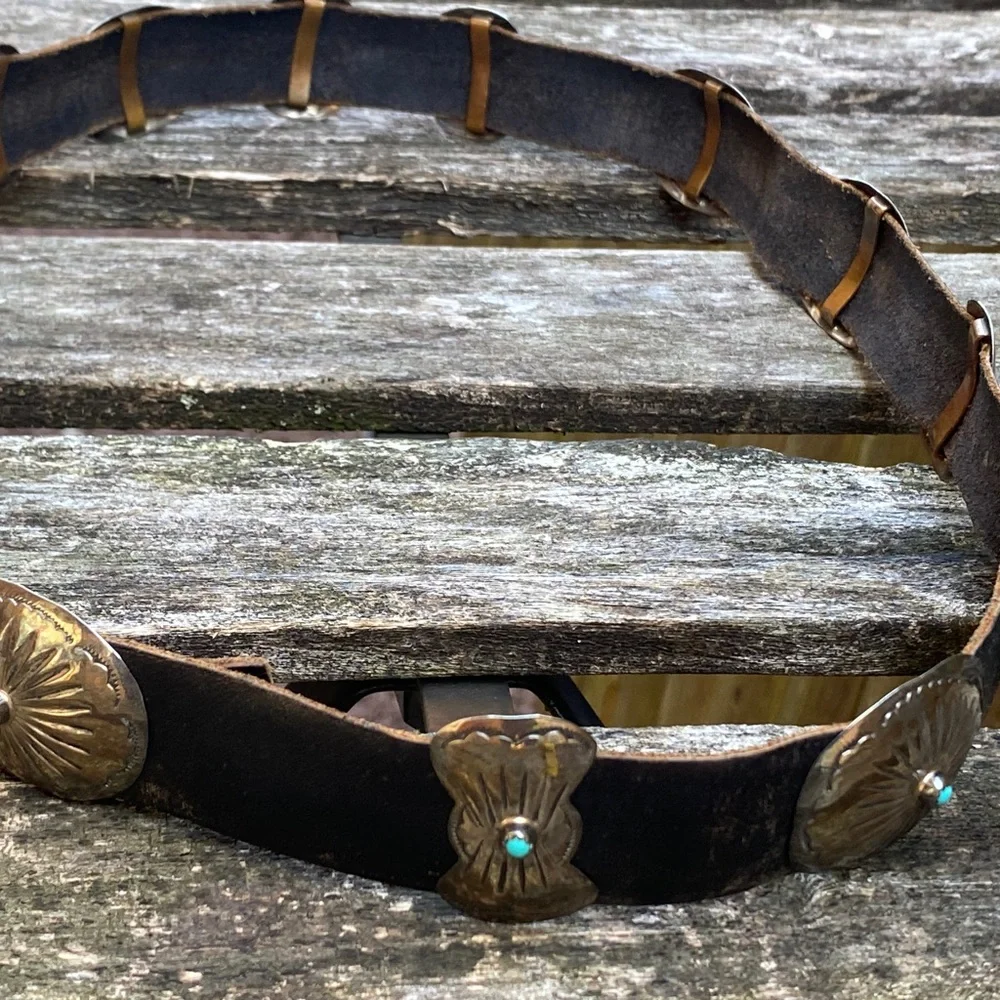 🌹Stunning Vtg Navajo 13 pc Sterling Silver & Turquoise Concho Leather Belt~MINT - Picture 4 of 16